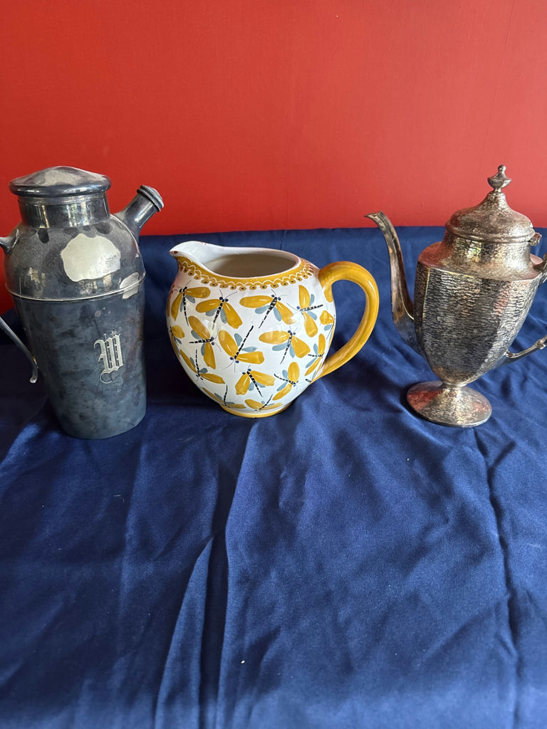 Vintage metalware and ceramic pitcher set - image 1 of 7