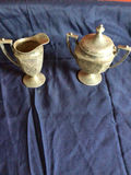 Antique Pewter Teapot, Creamer and Cup - thumbnail 1 of 4