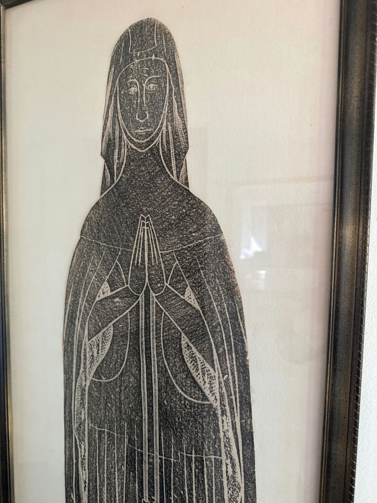 Framed vertical print of a robed praying figure - image 3 of 4