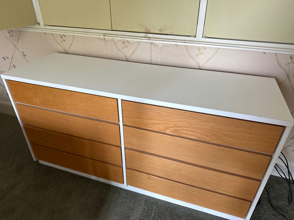 White and wood eight-drawer dresser - image 1 of 3