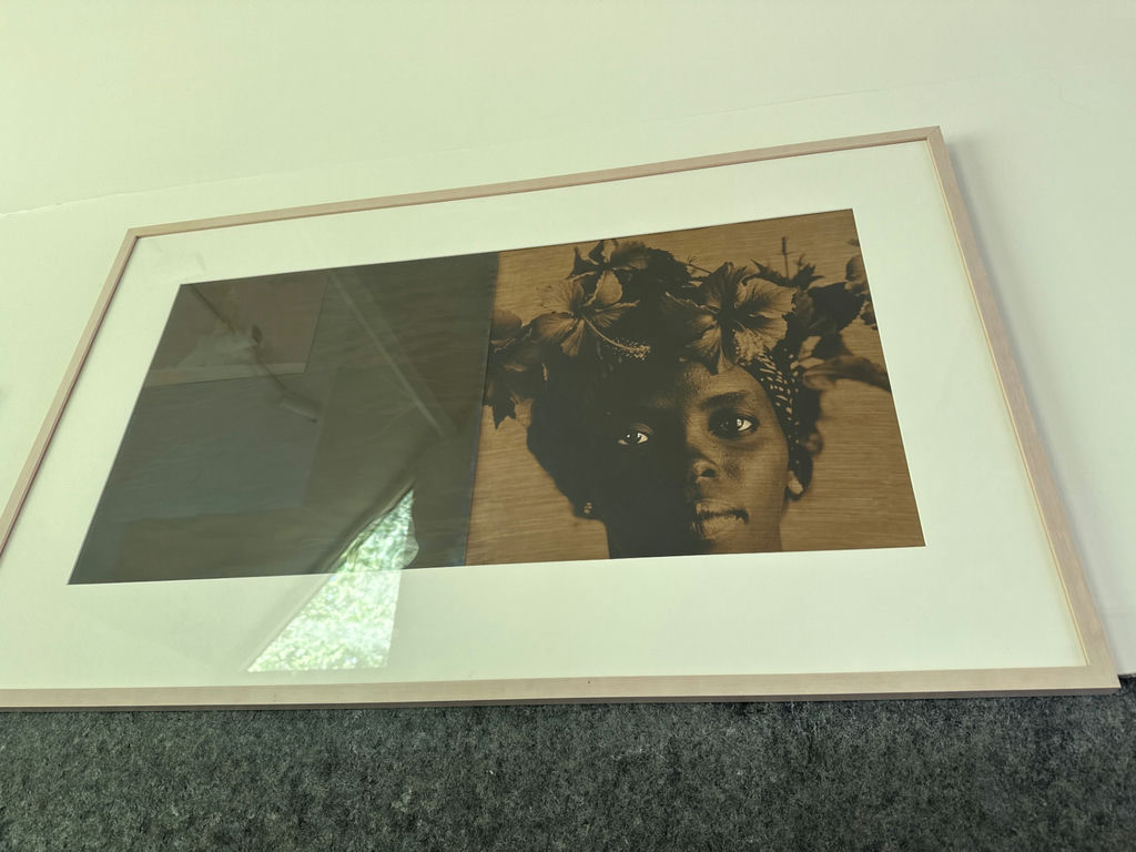 Framed portrait with floral headdress - image 2 of 3