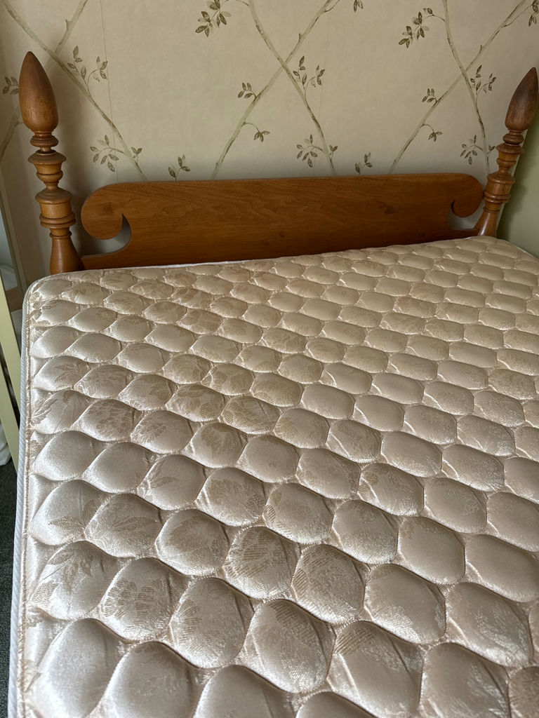 Wooden bed frame with turned posts and mattress - image 4 of 4