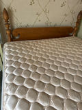 Wooden bed frame with turned posts and mattress - thumbnail 4 of 4