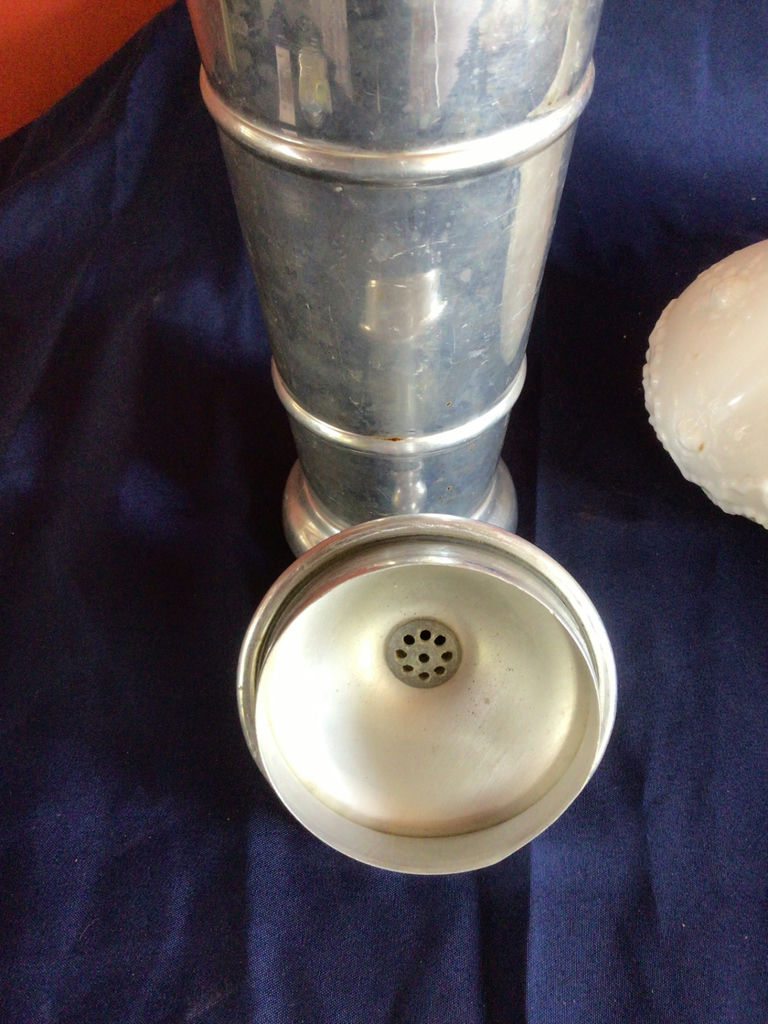 Metal pepper mill and frosted glass decanter with stopper - image 2 of 2