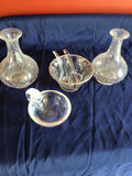 Glassware set with two crackled decanters, etched bowl with spoons, and a lidded dish - thumbnail 2 of 2
