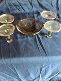 Smoky glass centerpiece with central bowl and four pedestal dishes - thumbnail 1 of 3