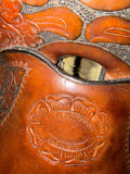 Leather Western saddle with floral tooling - thumbnail 3 of 3