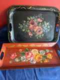 Two floral painted metal trays - thumbnail 1 of 4
