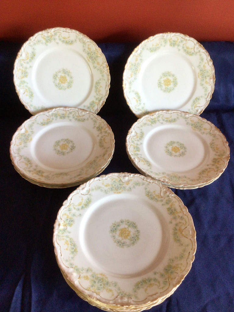 Six porcelain dinner plates with floral border - image 1 of 5