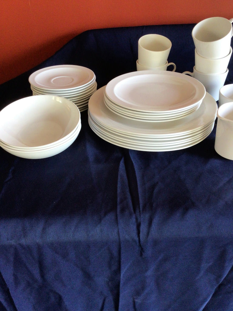 White ceramic dinnerware set with plates, bowls, and mugs - image 2 of 3