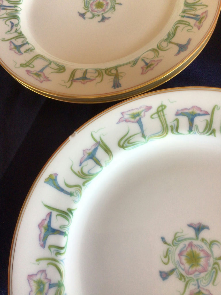 Six Haviland Limoges porcelain plates with green floral border - image 2 of 4