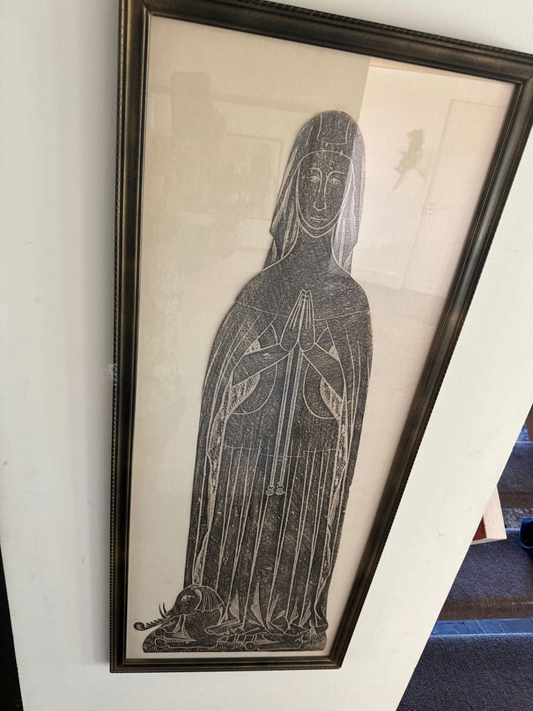 Framed vertical print of a robed praying figure - image 2 of 4