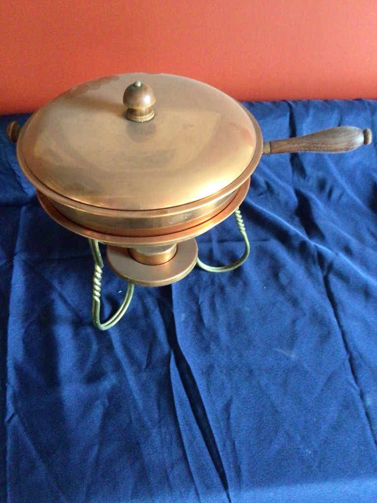 Copper chafing dish with lid on stand - image 1 of 3