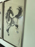 Framed Ink Horse Painting with Calligraphy 17x30. Minor damage as seen in pic - thumbnail 2 of 4