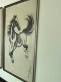 Framed Ink Horse Painting with Calligraphy 17x30. Minor damage as seen in pic - thumbnail 1 of 4