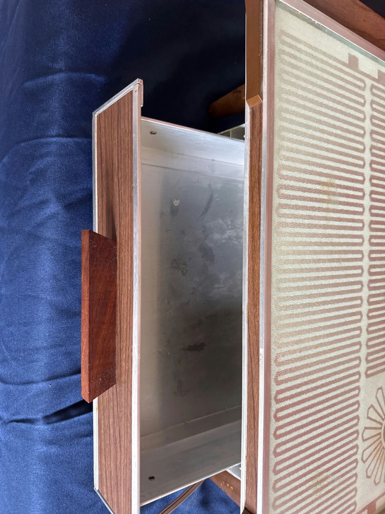 Vintage wooden-framed electric heater with frosted glass panel - image 3 of 3