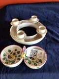 Hand-painted Italian ceramic set: five-cup ring warmer and rooster bowls - thumbnail 1 of 7