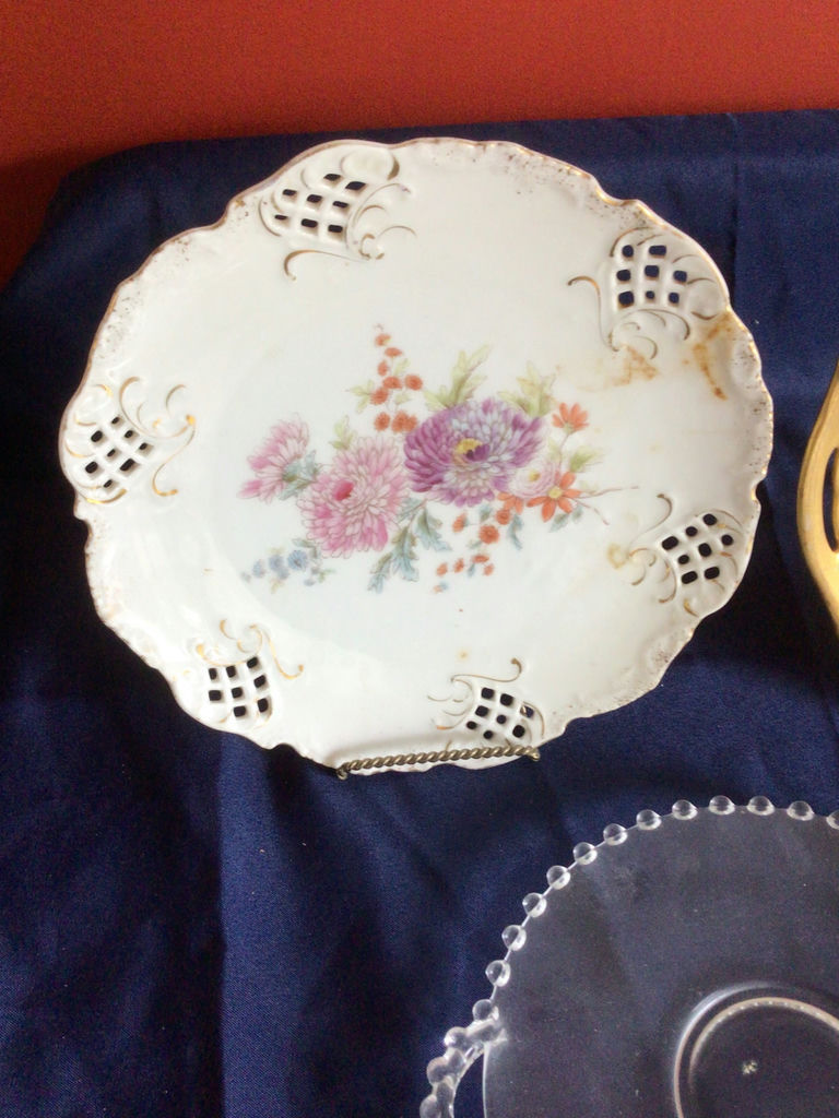 Floral porcelain plates and a beaded-edge glass serving dish - image 2 of 5
