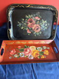 Two floral painted metal trays - thumbnail 2 of 4