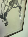 Framed Ink Horse Painting with Calligraphy 17x30. Minor damage as seen in pic - thumbnail 3 of 4
