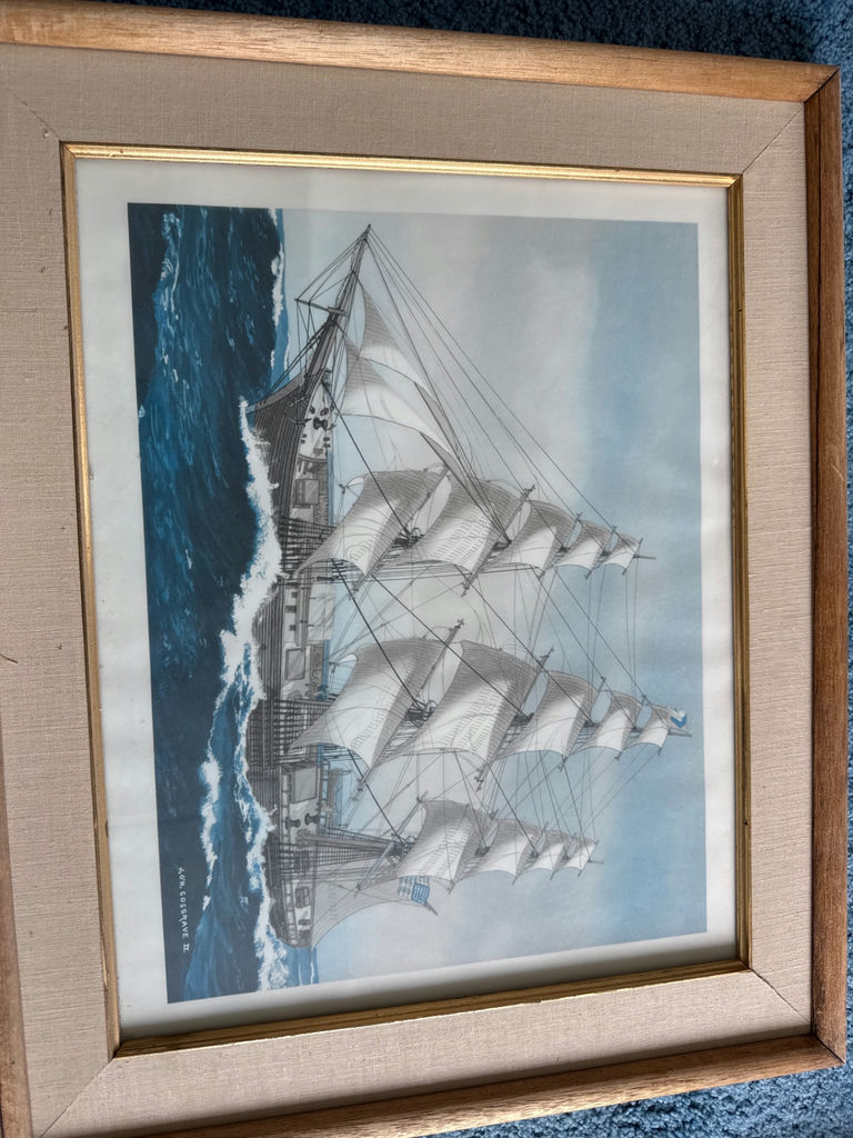 Framed sailing ship print - image 1 of 4