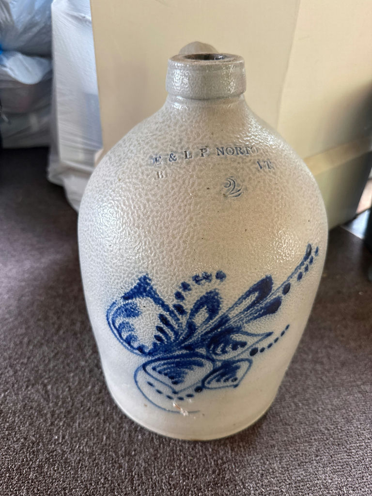 FB Norton & Sons Stoneware jug with cobalt blue floral motif - image 1 of 4