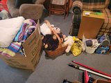 Box with towels, basket with stuffed bears, and wooden storage box - thumbnail 4 of 4