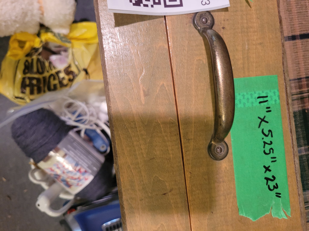 Box with towels, basket with stuffed bears, and wooden storage box - image 1 of 4