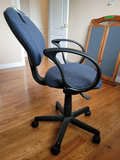 Blue Fabric Office Chair with Black Armrests and Base - thumbnail 2 of 10
