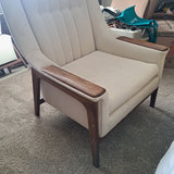 Beige Upholstered Armchair with Wooden Accents - thumbnail 2 of 2