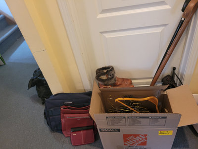 Box of Hangers with Boots and Bags - Image 1 of 2