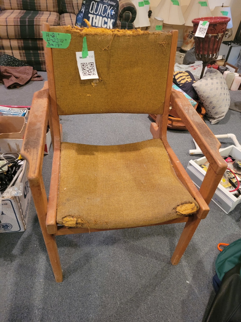 Wooden Frame Chair with Worn Upholstery - image 2 of 2