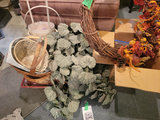 Assorted Wicker Baskets, Artificial Plant, and Decorative Fall Wreath - thumbnail 1 of 1