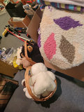 Box with towels, basket with stuffed bears, and wooden storage box - thumbnail 3 of 4