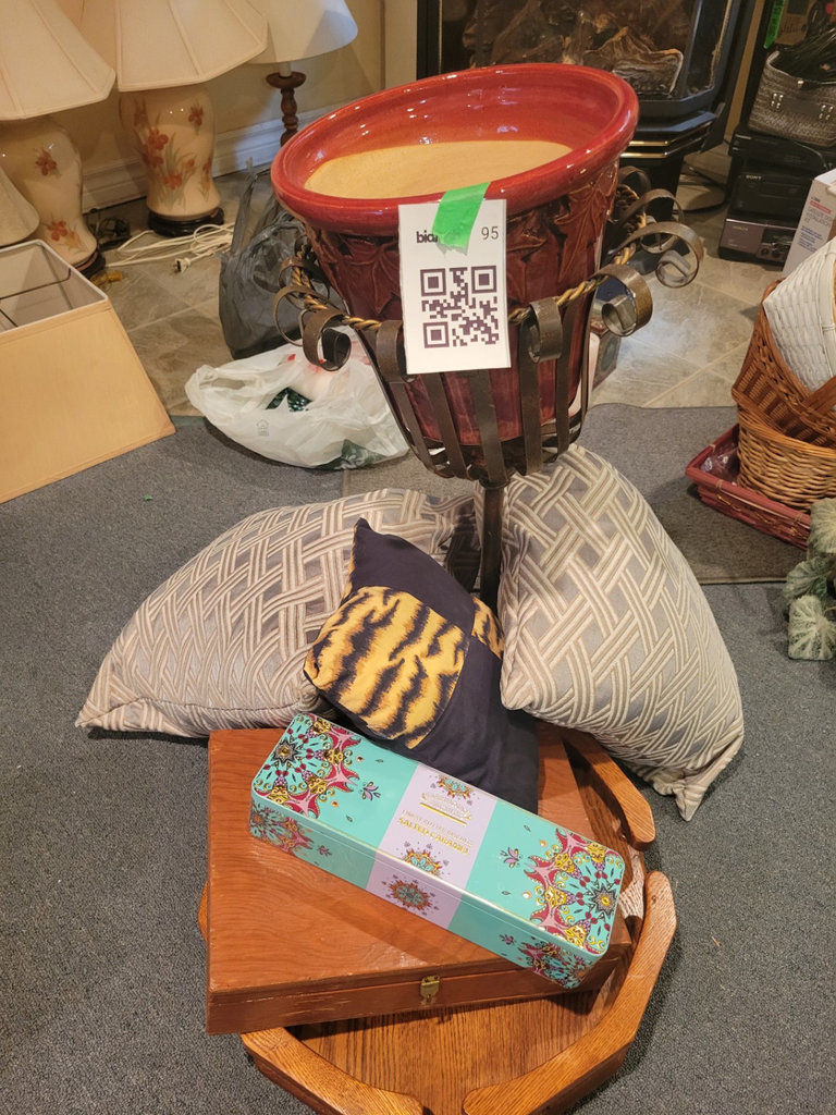 Decorative Planter with Pillows, Wooden Trays, and Tin Box - image 1 of 2