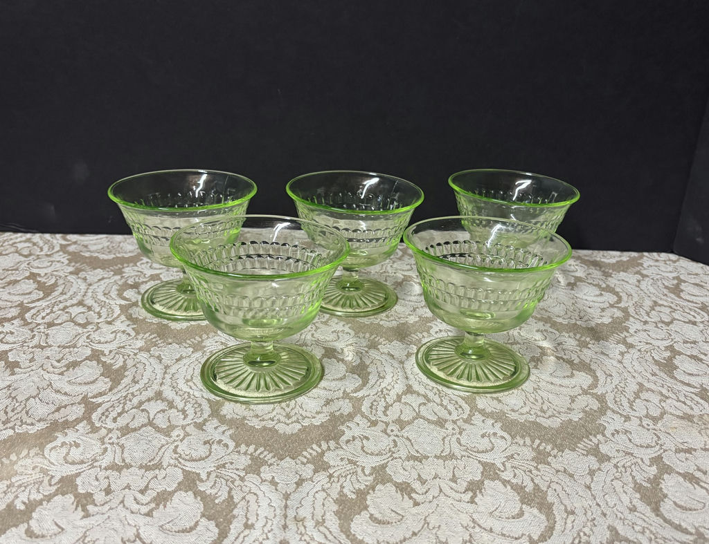 5 Vintage Uranium Glass Sherbet Glasses - image 2 of 3