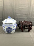 Blue & White Ceramic Planters And Jar - thumbnail 3 of 12