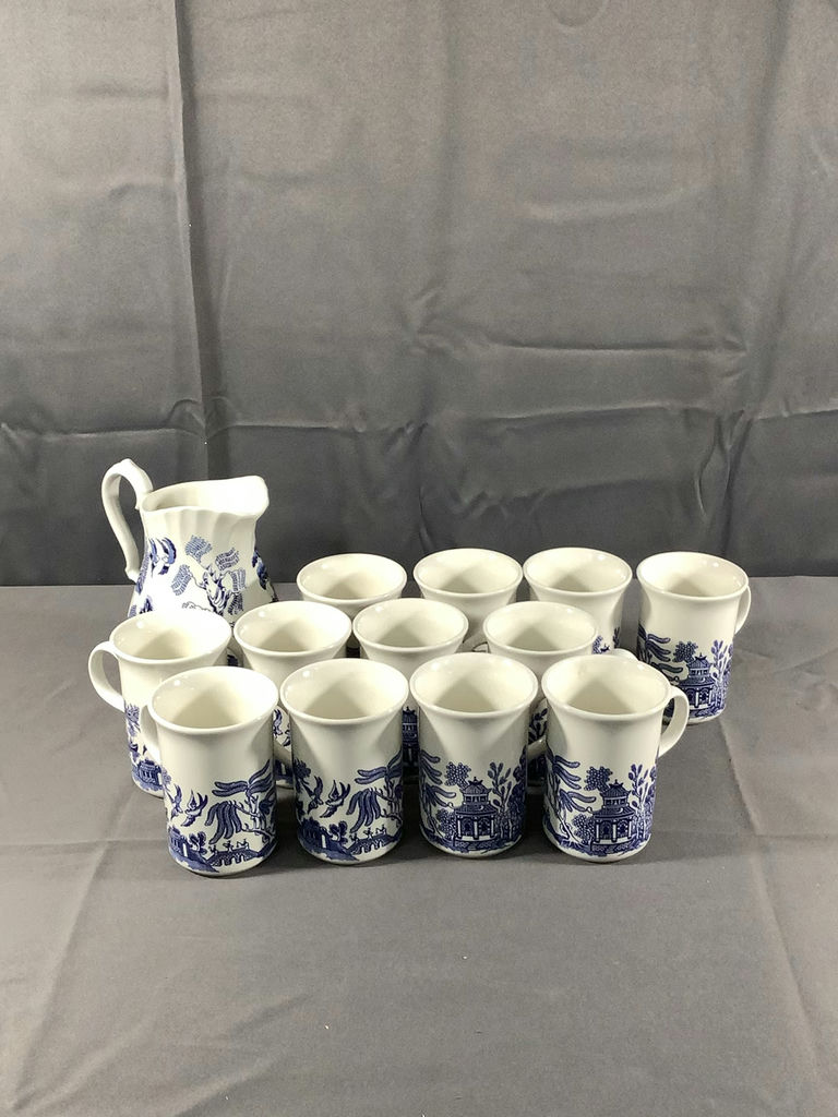 Churchill Blue Willow Coffee Mugs & Jug - image 1 of 7