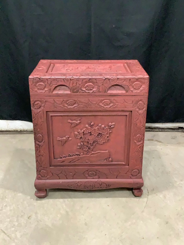 Red Carved Wood Chest - image 1 of 8