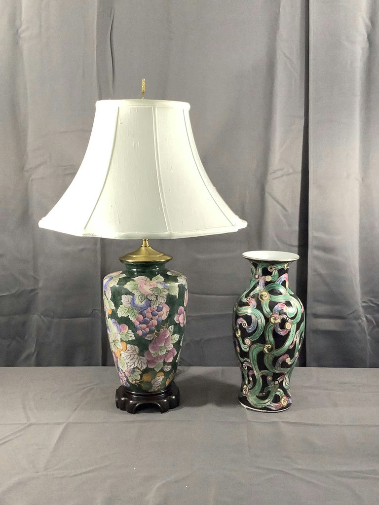 Green Ceramic Lamp And Vase - image 1 of 10