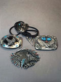 Flying Eagle Metal & Turquoise Buckles and Bolo - thumbnail 1 of 10
