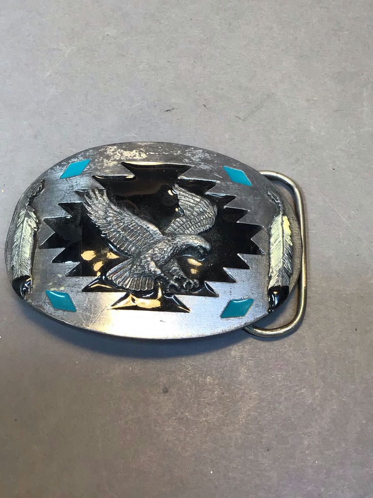 Flying Eagle Metal & Turquoise Buckles and Bolo - image 4 of 10