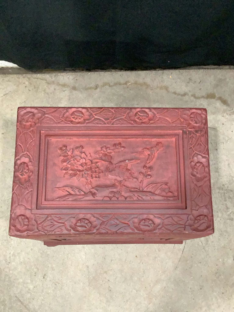 Red Carved Wood Chest - image 4 of 8