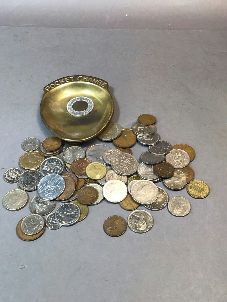 Brass Coin Dish & Foreign Pocket Change - image 1 of 5