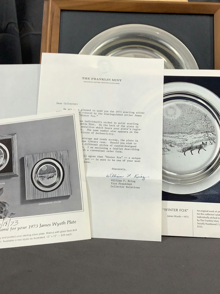 Franklin Mint / Wyeth "Winter Fox" 1973 Sterling Collector Plate - image 4 of 5