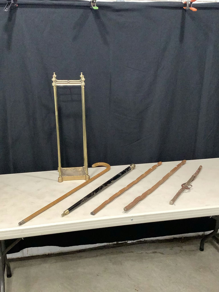 Brass Umbrella Stand & Hand Carved Wood Canes - image 2 of 8