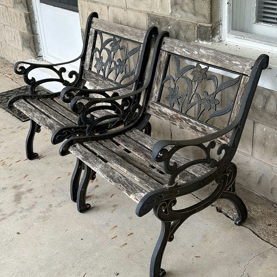 Two Cast Iron Bench Chairs - image 6 of 11