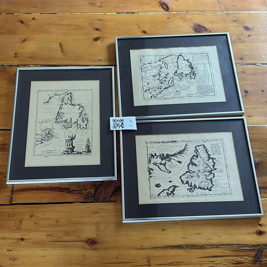 Set of Three Framed Reproduction Vintage Map Prints - image 1 of 13