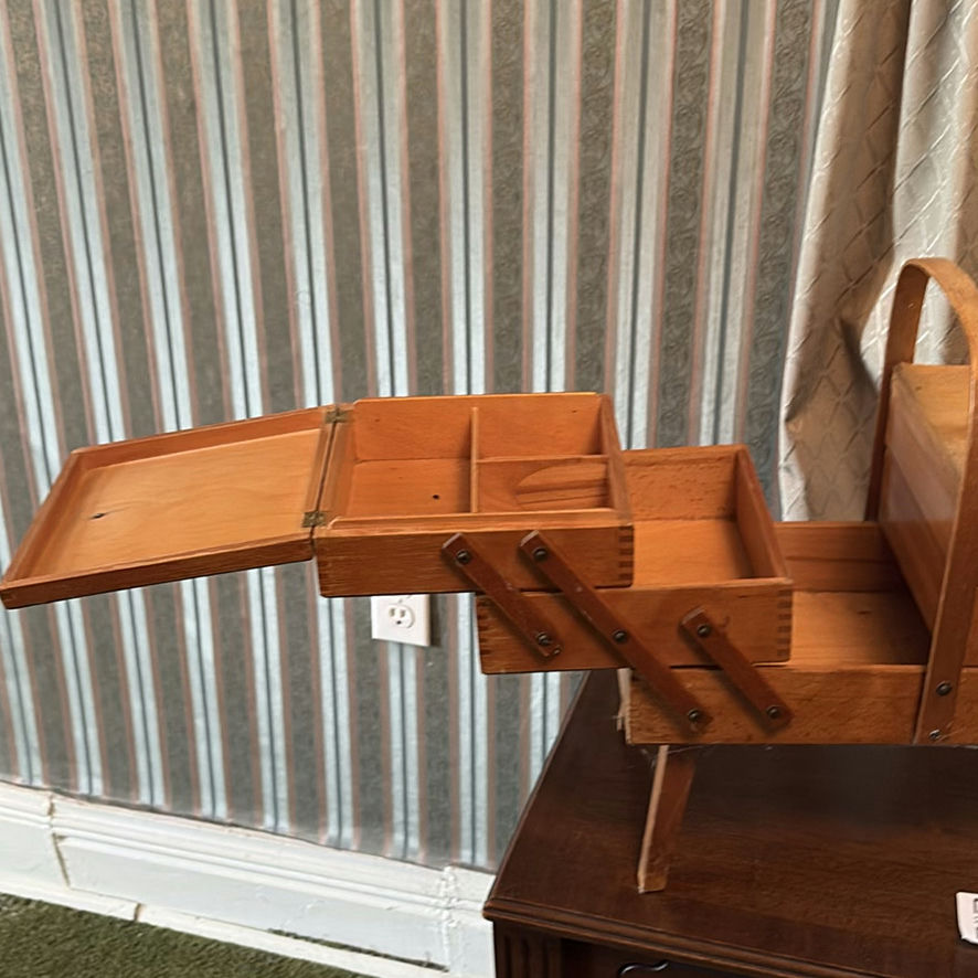 Wooden Sewing Basket and Knitting Supplies - image 6 of 10