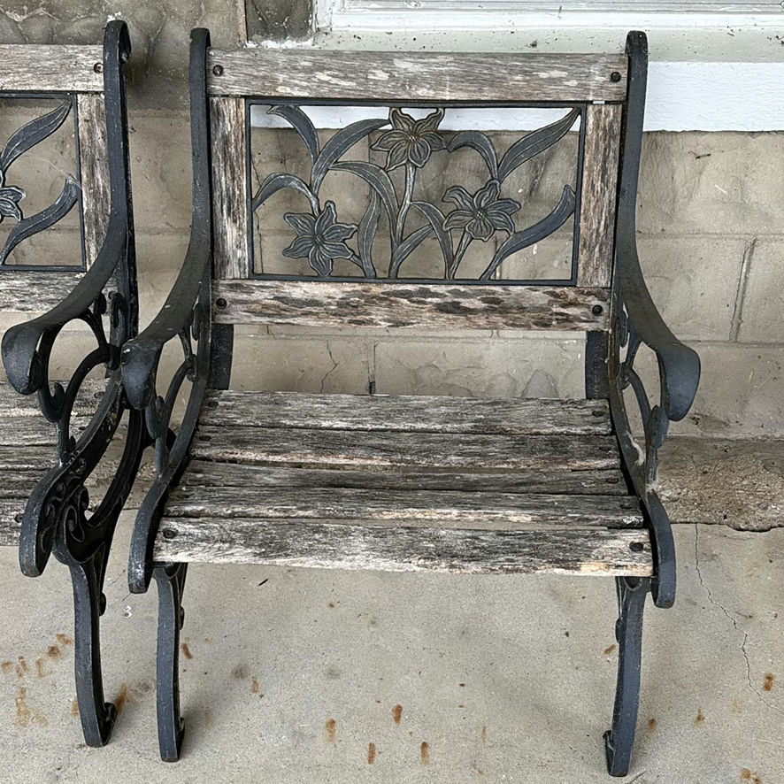 Two Cast Iron Bench Chairs - image 3 of 11